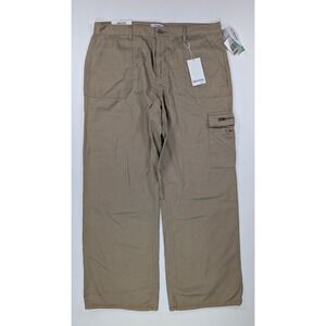 Kensie Jeans Womens High Rise Cargo Pants Khaki Tan Wide Leg Tencel Size 14/32